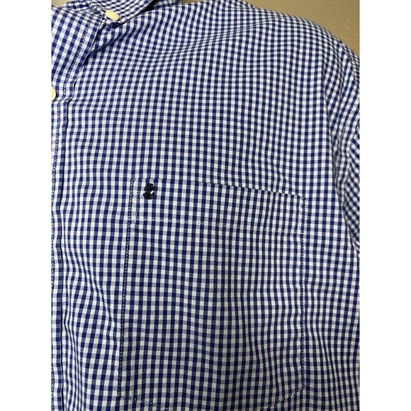 IZOD Shirt Mens Large Blue Gingham Button Down Non-Iron Stretch Long Sleeve - Picture 2 of 8
